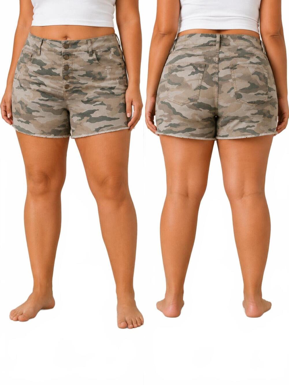 Nwot Time And Tru Ladies Camo Print Cut Off Shorts Cotton Spandex Blend Fabric H